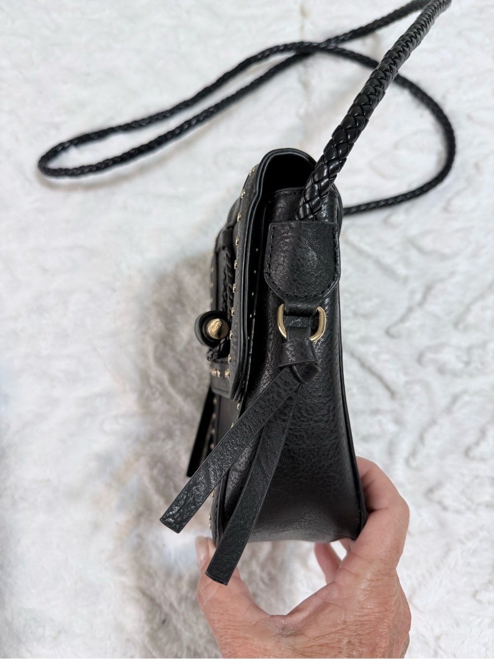 Sam and Hadley Black Studded Crossbody Bag with Braided Strap - NWOT - Picture 4 of 16